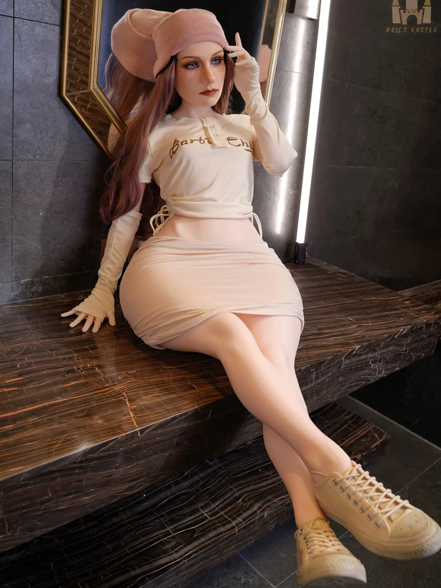 F9301-150cm\/4ft9-41kg B Cup ROS Silicone Head Flat Chest Life Size Trans Sex Doll with Fixed 6.7\" Dildo｜Doll Castle view 9