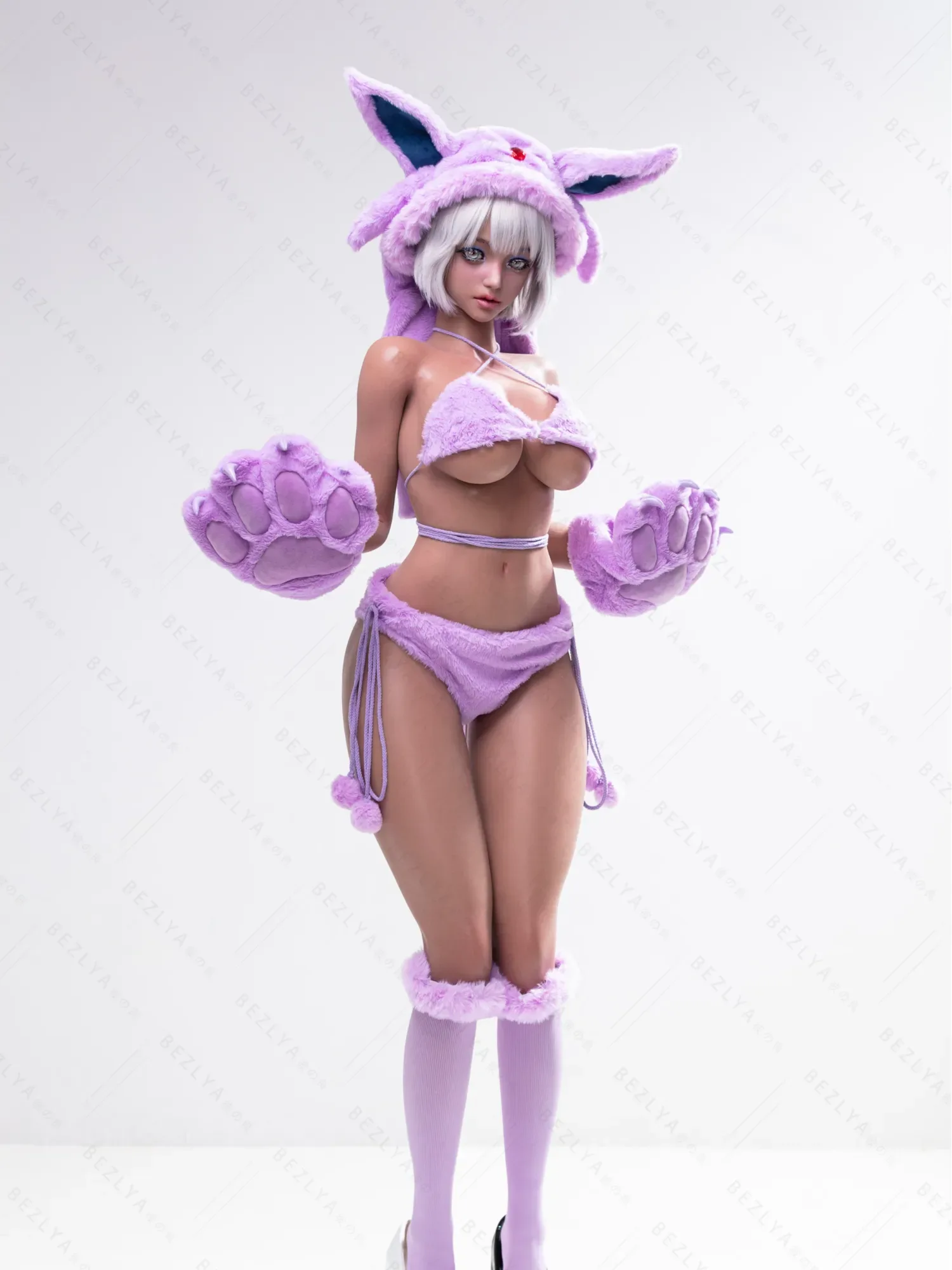 F5936-155Mcm(5.1ft)-38kg 2.2cf E Cup Sex Doll in Purple Plush Cat Costume – Realistic Silicone Anime Catgirl Doll for Adults|AITIA Doll view 5