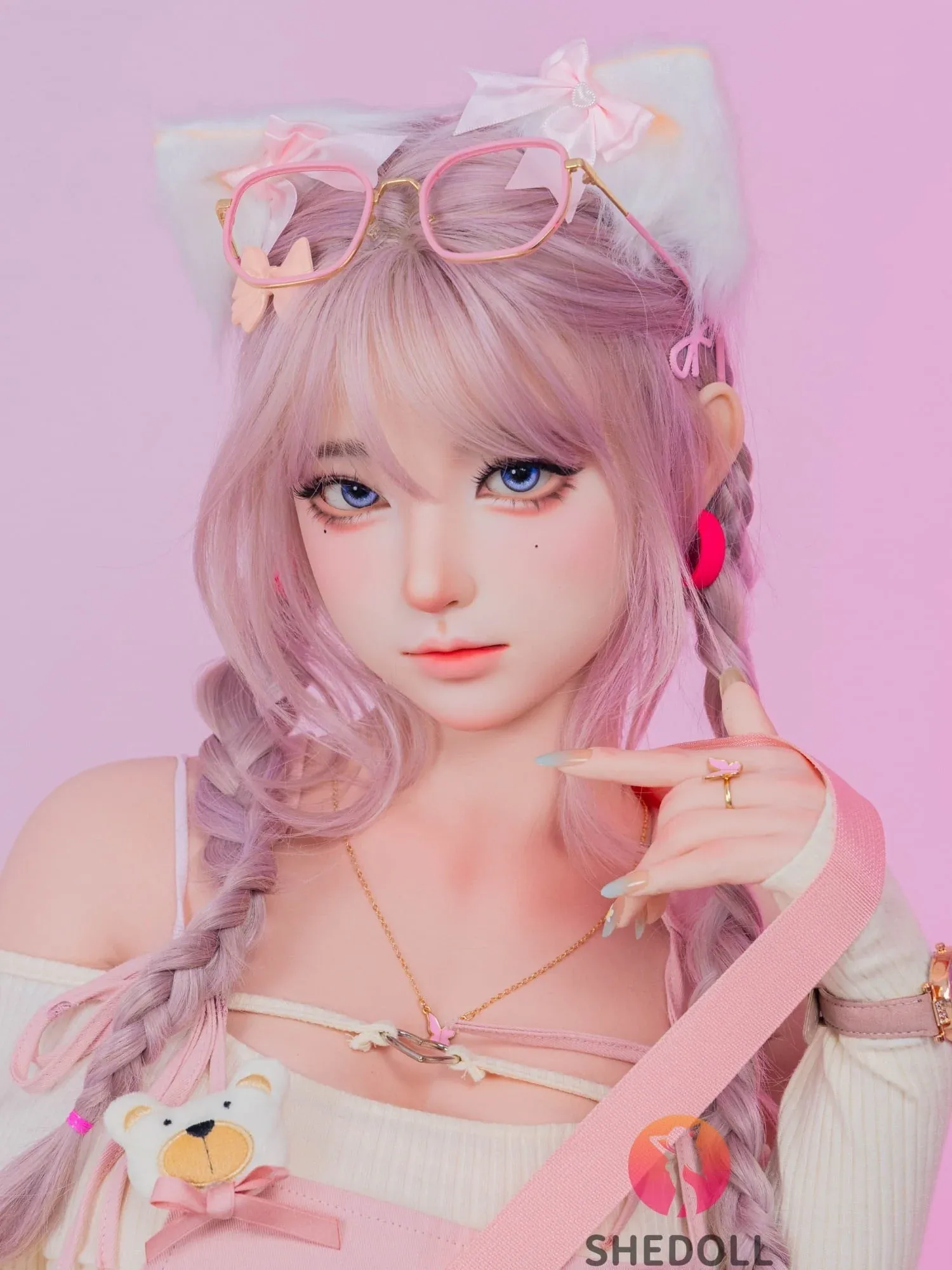 F6064—168cm\/5ft5-47kg D Cup Realistic Pink-Haired Anime Cat Japanese Sex Doll with Lifelike Silicone Skin \u0026 Multiple Pleasure Channels | SHEDOLL view 3