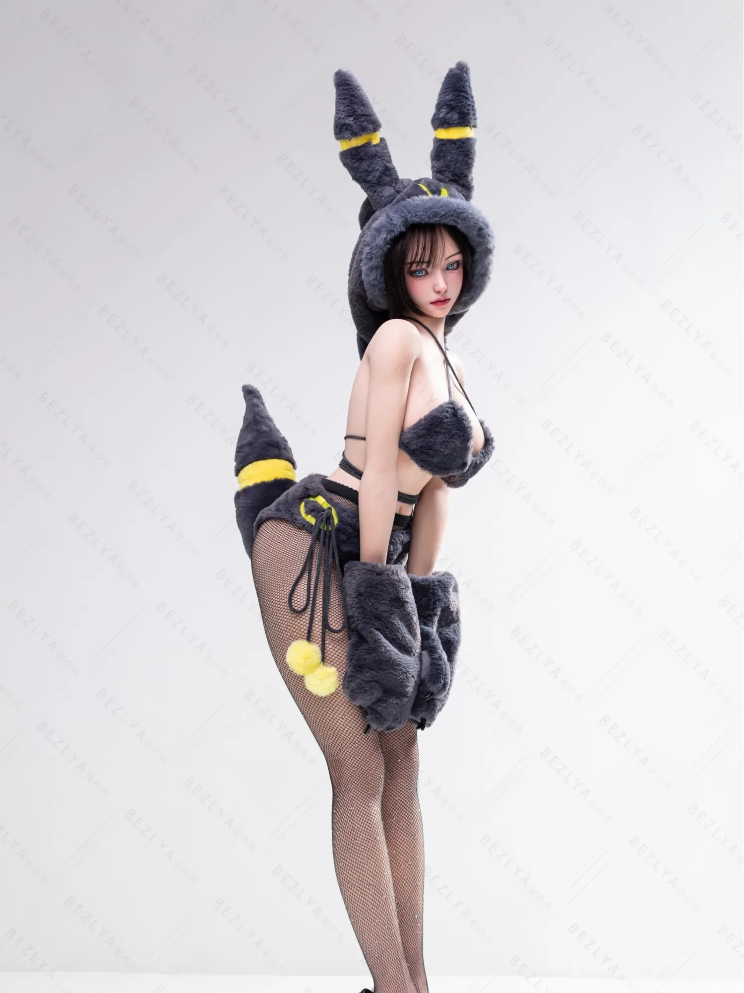 F5935-155Mcm(5.1ft)-38kg 2.2cf E Cup Sex Doll with Black and Yellow Plush Ears – Realistic Silicone Anime Bunny Girl for Adults|AITIA Doll view 3