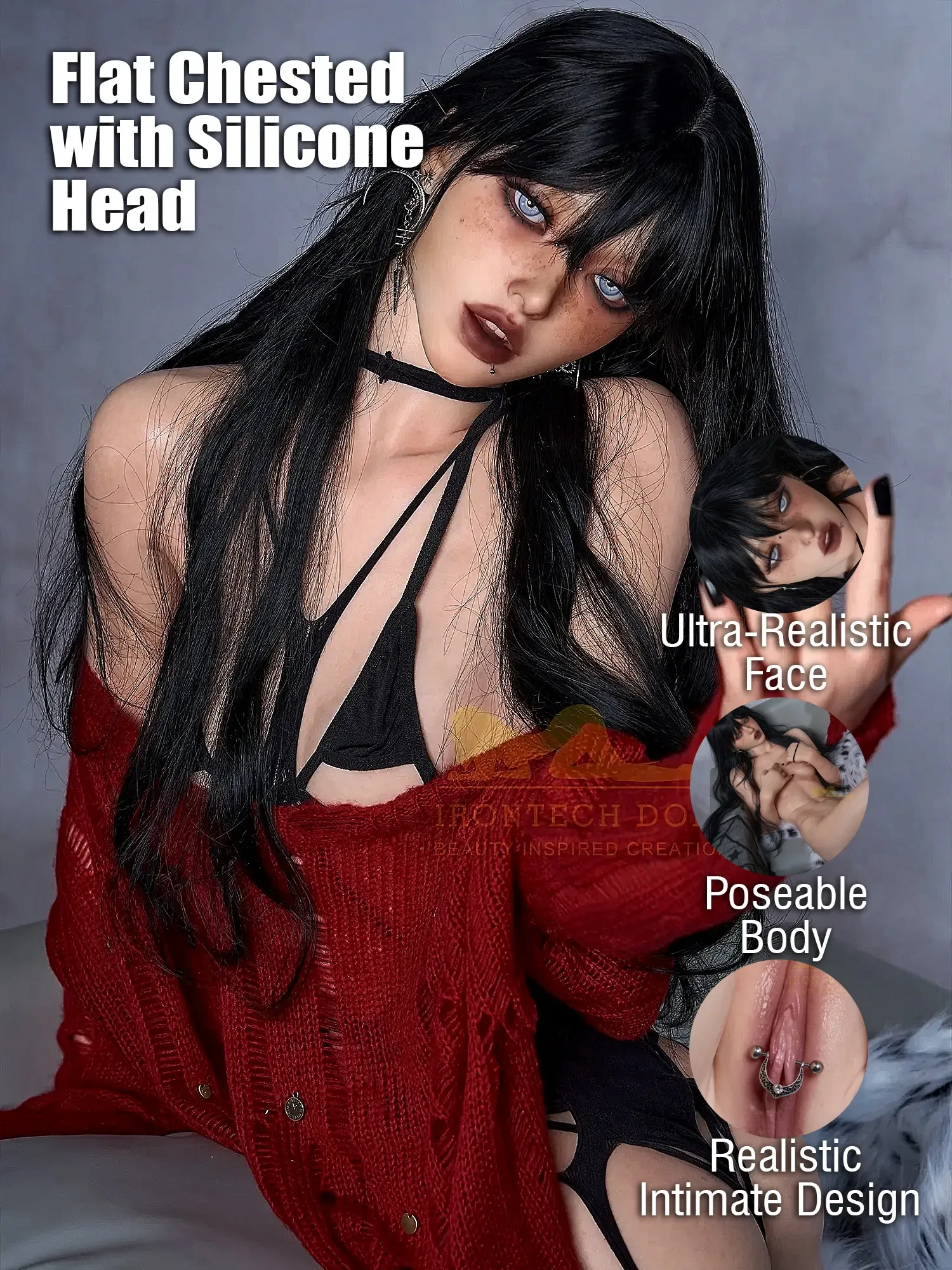F6146-161cm(5ft3)-29kg A Cup Sex Dolls Flat Chested with Silicone Head - Irontech Doll