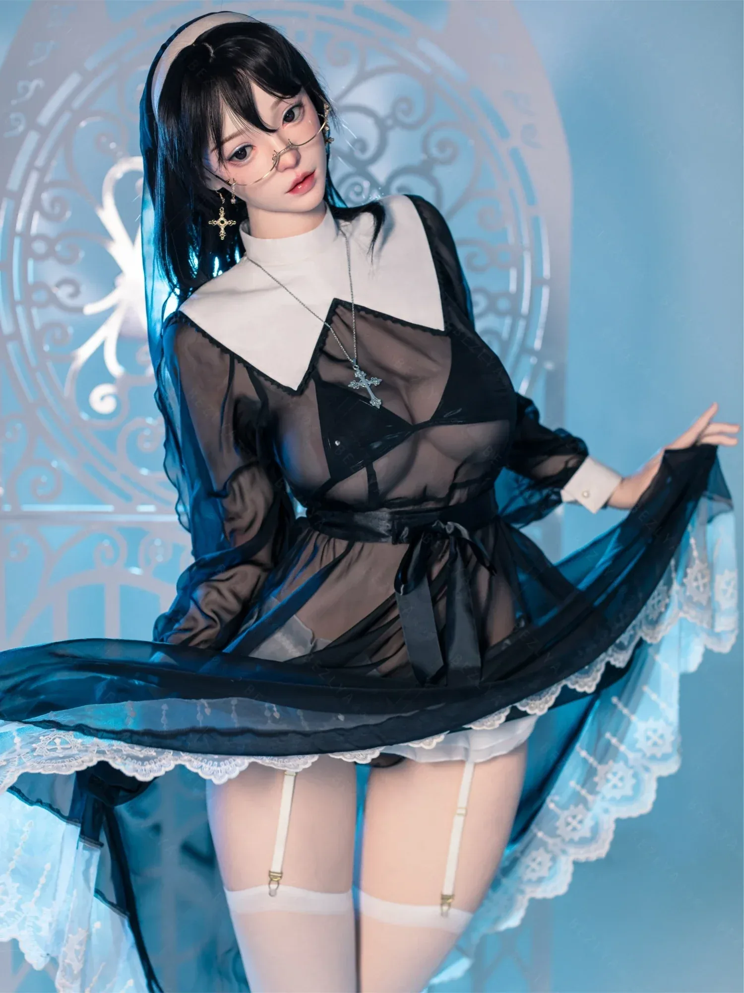 F7152-168cm(5.6ft)-42.5kg 2.2u E Cup Japanese Cosplay Sex Doll Naughty Nun Style With Glasses Realistic Silicone Body With 3 Love Holes｜AITIA Doll view 7