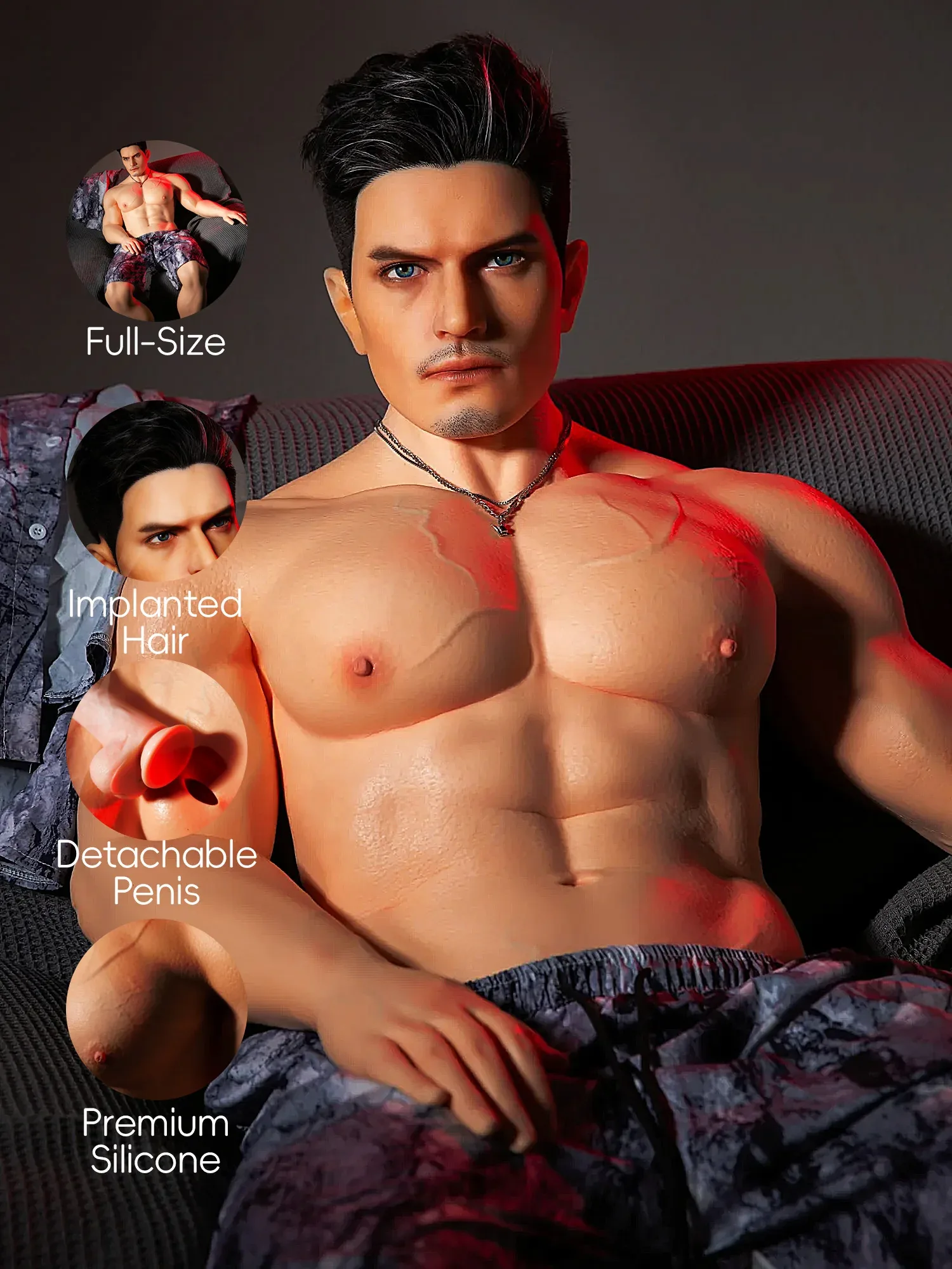 F5998-175cm\/5ft9-49kg Full Size ROS Head Silicone Male Sex Doll For Women With Hair Transplant | Qita doll