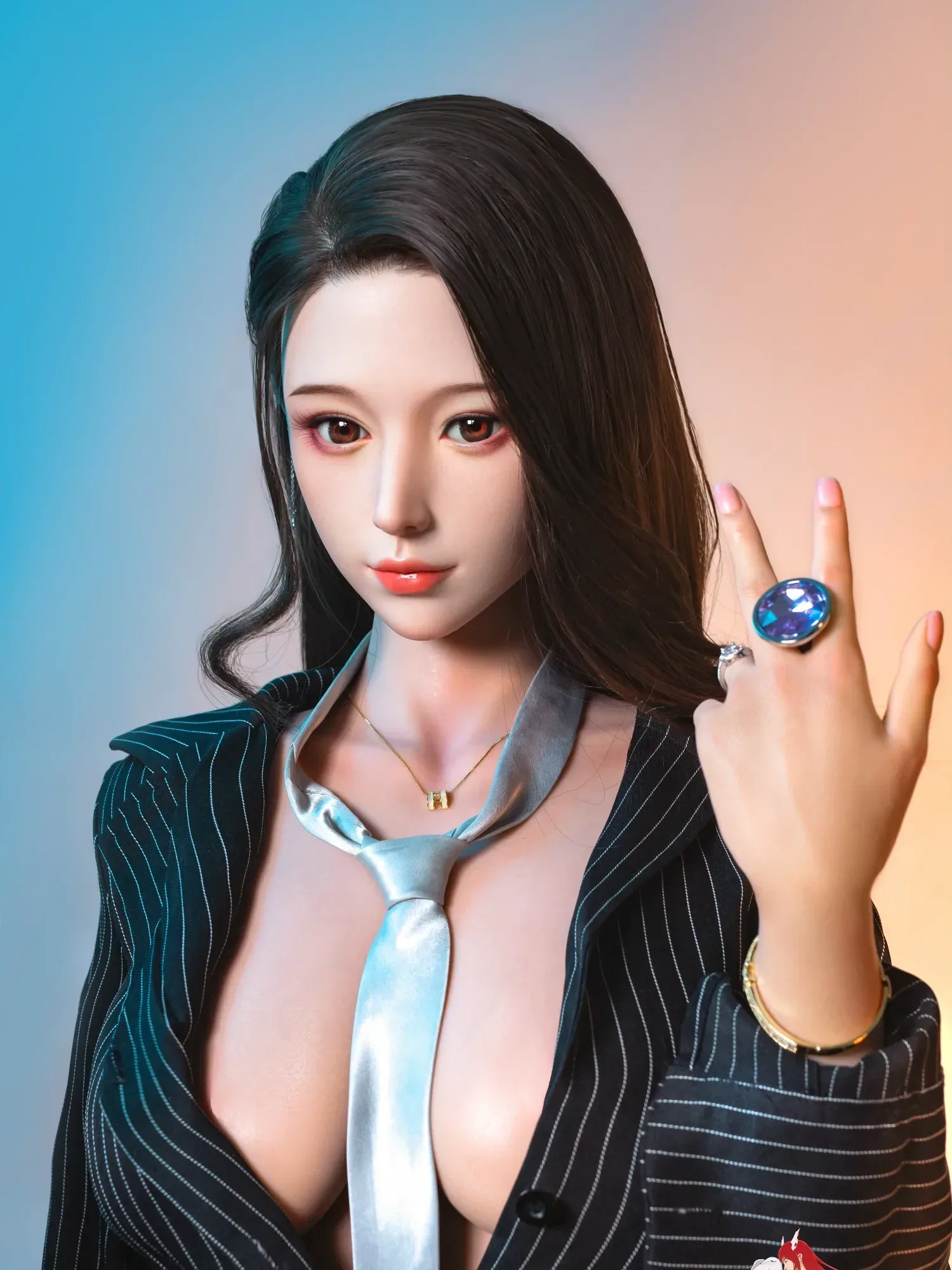 F4849- 168cm(5ft6)-36kg E Cup Silicone “Chic Executive” Japanese Sex Doll – Sexy Black-Haired Boss Lady with Triple Entry丨Doll senior view 5