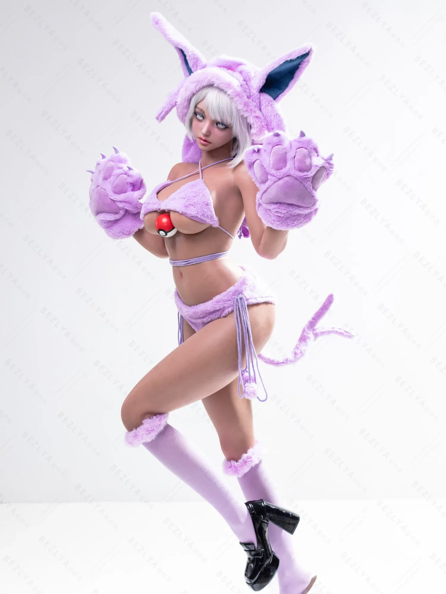 F5936-155Mcm(5.1ft)-38kg 2.2cf E Cup Sex Doll in Purple Plush Cat Costume – Realistic Silicone Anime Catgirl Doll for Adults|AITIA Doll view 7