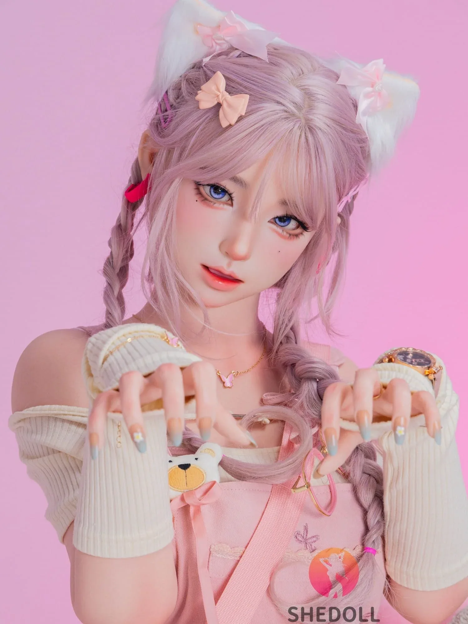F6064—168cm\/5ft5-47kg D Cup Realistic Pink-Haired Anime Cat Japanese Sex Doll with Lifelike Silicone Skin \u0026 Multiple Pleasure Channels | SHEDOLL