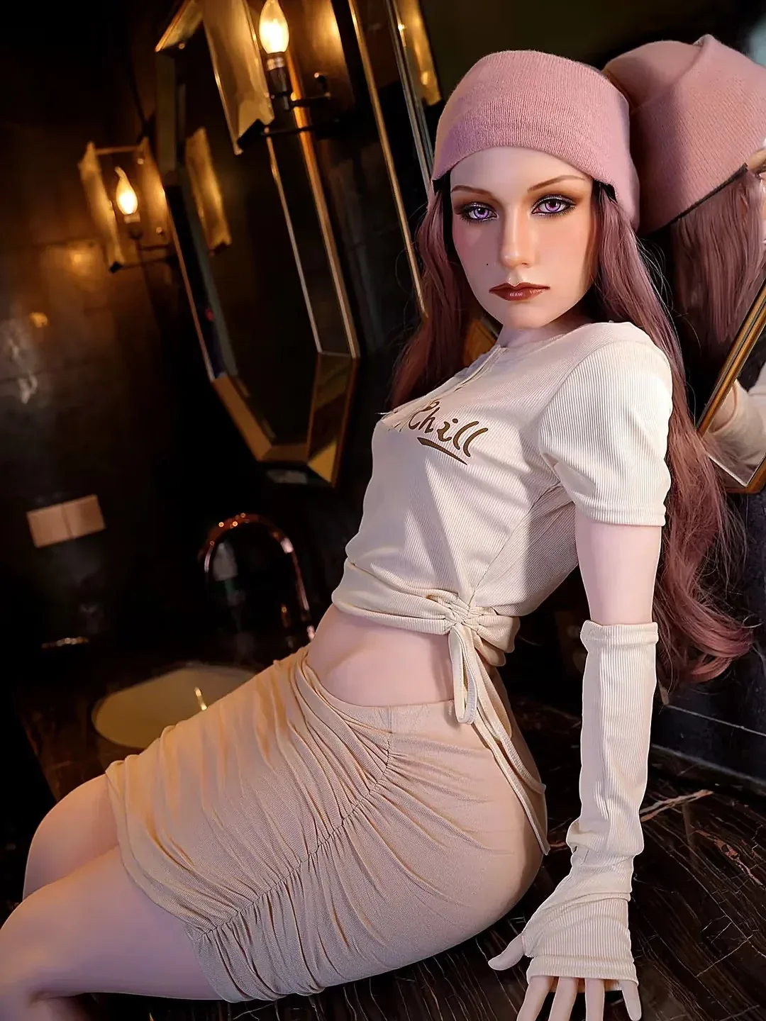 F9301-150cm\/4ft9-41kg B Cup ROS Silicone Head Flat Chest Life Size Trans Sex Doll with Fixed 6.7\" Dildo｜Doll Castle view 4