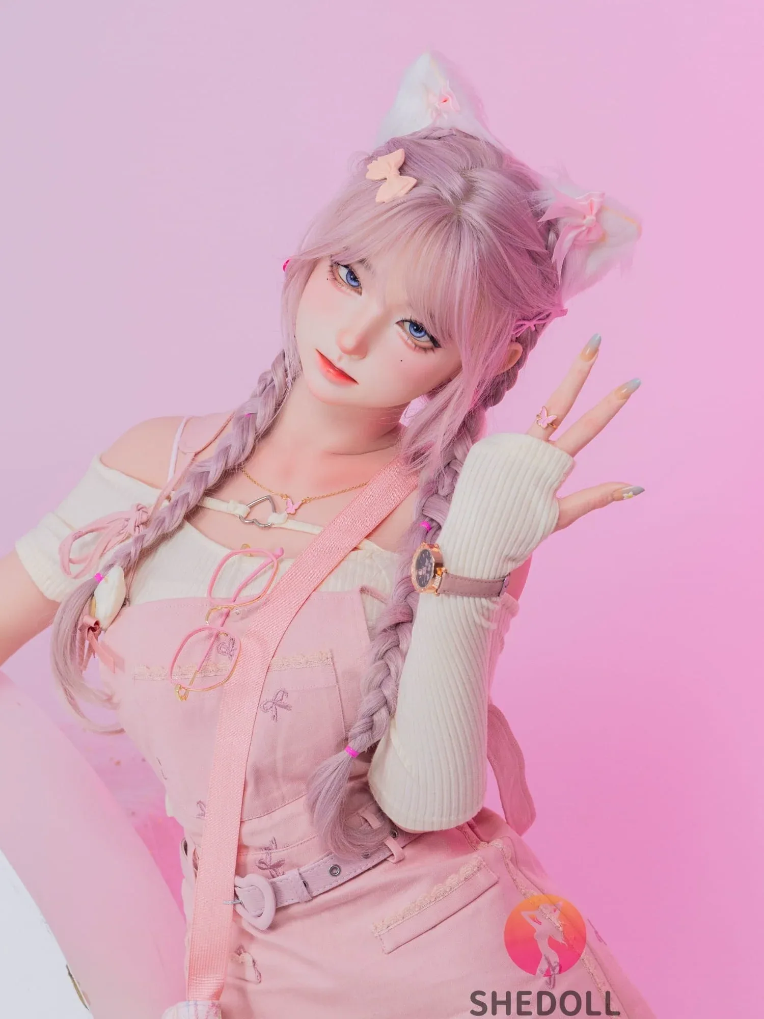 F6064—168cm\/5ft5-47kg D Cup Realistic Pink-Haired Anime Cat Japanese Sex Doll with Lifelike Silicone Skin \u0026 Multiple Pleasure Channels | SHEDOLL view 2